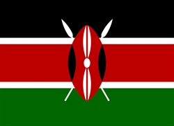 [ai] The flag of Kenya featuring horizontal stripes of black, red, and green, with a central Maasai shield and two white spears crossed behind it.